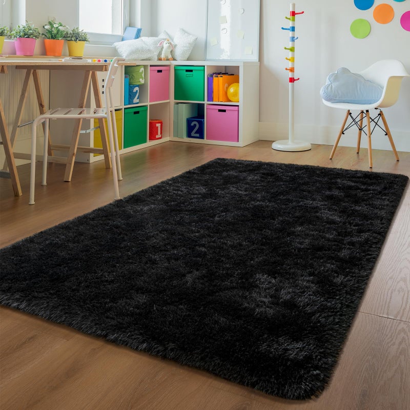 Andecor Soft Fluffy Bedroom Rugs, 4 x 6 Feet Indoor Shaggy Plush Area Rug for Boys Girls Kids Baby College Dorm Living Room Home Decor Floor Carpet, Black - Image 2